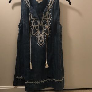 Umgee Blue Jean and White Mini Dress